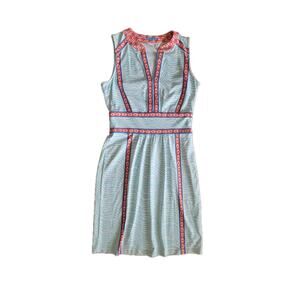 J. McLaughlin Lola Blue Zebra Coral Accent Sleeveless Short Sheath Dress Size XS